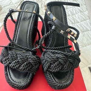 Valentino Torxhon Rockstud Rope Wedge Sandal